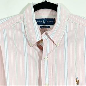 Ralph Lauren M Pink Stripe Button Front Shirt